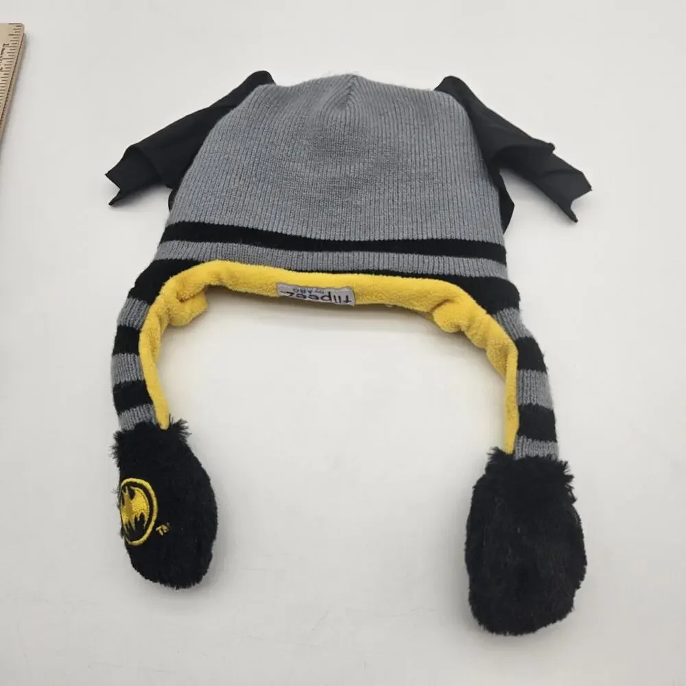 Batman Hat Cap Flipeez‎ Snap Back Youth One Size Gray Black Yellow Bat Ears Cozy